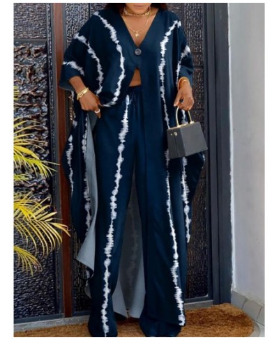 Loose Long Blouse And Pants Matching Suit Women Print Wide Leg Pants Two Piece Set Casual Summer Streetwear Office Vintage Se...