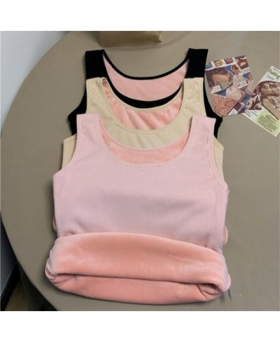 Velvet Warm Camisoles Women Winter T-shirt Undershirt Fleece Tank Top Underwear Female Thermals Sleeveless Knitting Lingerie ...