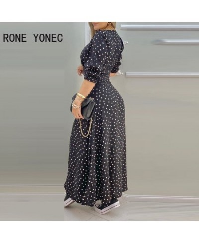 Women Polkadot Print High Slit Puff Sleeve Maxi Dress Casual Dress Vacation Dress 2023 $48.04 - Dresses