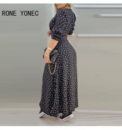 Women Polkadot Print High Slit Puff Sleeve Maxi Dress Casual Dress Vacation Dress 2023 $48.04 - Dresses