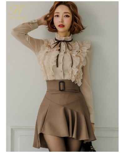 Women Spring Casual 2 Pieces Set Single-Breasted Ruffles Tops + Simple Mermaid Skirt Korean Skirt Suit $57.92 - Suits & Sets