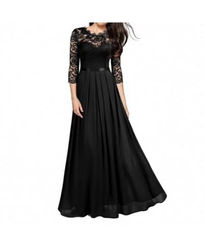 Long Dress Fashion All-matched Women Dress O Neck 3/4 Sleeve A-Line Long Dress for Birthday Party $43.10 - Dresses