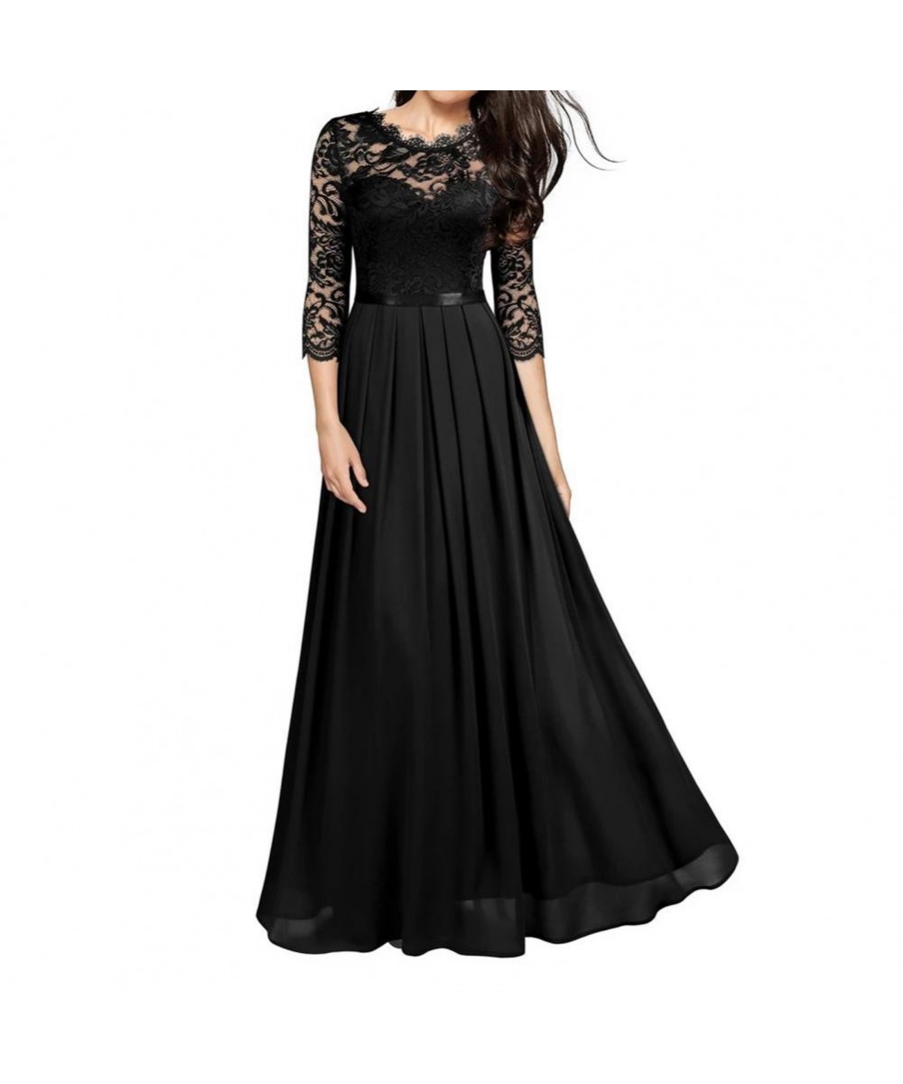 Long Dress Fashion All-matched Women Dress O Neck 3/4 Sleeve A-Line Long Dress for Birthday Party $43.10 - Dresses