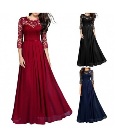 Long Dress Fashion All-matched Women Dress O Neck 3/4 Sleeve A-Line Long Dress for Birthday Party $43.10 - Dresses