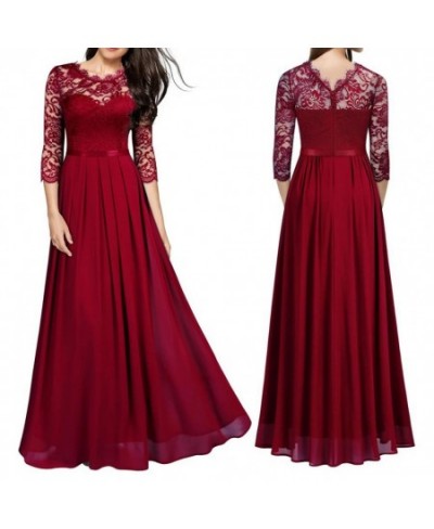 Long Dress Fashion All-matched Women Dress O Neck 3/4 Sleeve A-Line Long Dress for Birthday Party $43.10 - Dresses