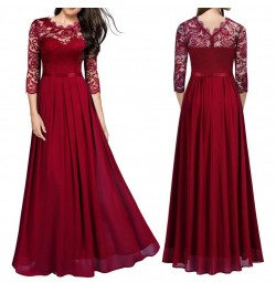 Long Dress Fashion All-matched Women Dress O Neck 3/4 Sleeve A-Line Long Dress for Birthday Party $43.10 - Dresses