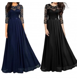 Long Dress Fashion All-matched Women Dress O Neck 3/4 Sleeve A-Line Long Dress for Birthday Party $43.10 - Dresses