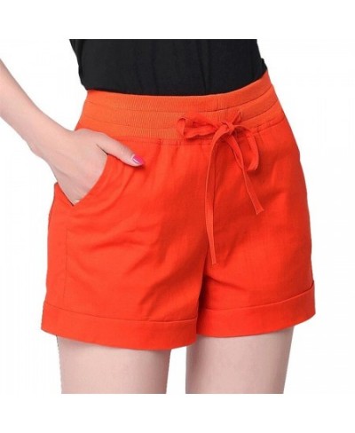 Causal Summer Women Shorts Ladies Cotton Linen Elastic Waist Pockets Drawstring Candy Color Elastic All-Match Bottom $30.44 -...