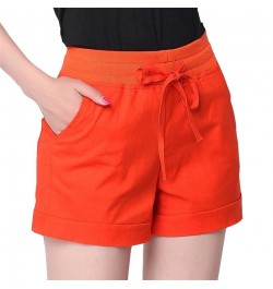 Causal Summer Women Shorts Ladies Cotton Linen Elastic Waist Pockets Drawstring Candy Color Elastic All-Match Bottom $30.44 -...