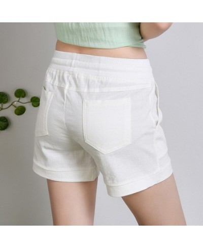 Causal Summer Women Shorts Ladies Cotton Linen Elastic Waist Pockets Drawstring Candy Color Elastic All-Match Bottom $30.44 -...