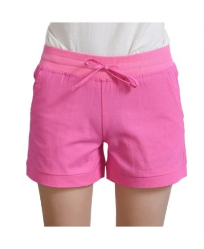 Causal Summer Women Shorts Ladies Cotton Linen Elastic Waist Pockets Drawstring Candy Color Elastic All-Match Bottom $30.44 -...