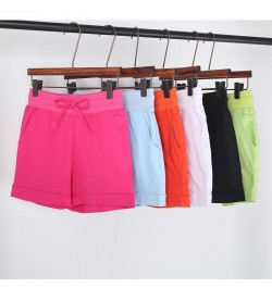 Causal Summer Women Shorts Ladies Cotton Linen Elastic Waist Pockets Drawstring Candy Color Elastic All-Match Bottom $30.44 -...