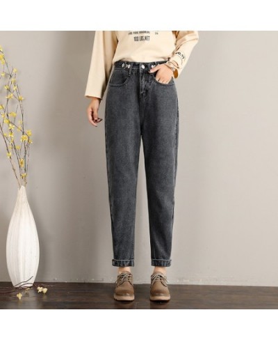 Woman Jeans 2023 New Velvet Thickening Harem Pants Loose Mid Waist Wide Leg Ankle Length Winter Thin Pants $37.04 - Jeans