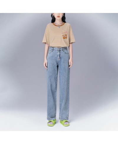 Women Jeans 2022 Summer High Waist Straight Trouser Solid Pure Cotton Button Zipper Casual Chic Pants $60.47 - Bottoms