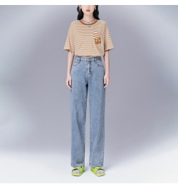 Women Jeans 2022 Summer High Waist Straight Trouser Solid Pure Cotton Button Zipper Casual Chic Pants $60.47 - Bottoms