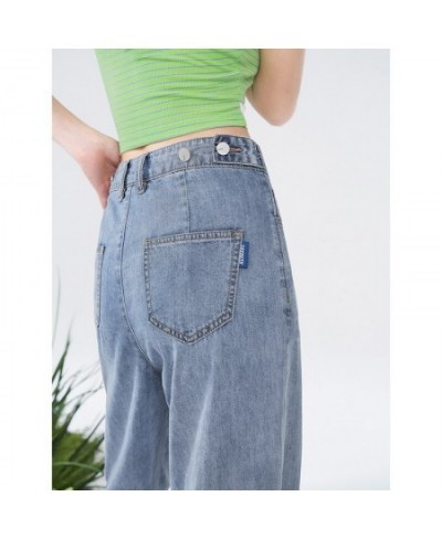 Women Jeans 2022 Summer High Waist Straight Trouser Solid Pure Cotton Button Zipper Casual Chic Pants $60.47 - Bottoms