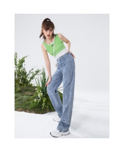 Women Jeans 2022 Summer High Waist Straight Trouser Solid Pure Cotton Button Zipper Casual Chic Pants $60.47 - Bottoms