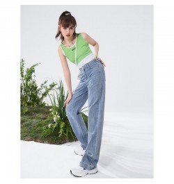 Women Jeans 2022 Summer High Waist Straight Trouser Solid Pure Cotton Button Zipper Casual Chic Pants $60.47 - Bottoms