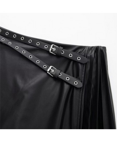 women's faux leather pleated culottes asymmetrical perforated belt with punk-style high-waisted black PU mini skirt $38.17 - ...