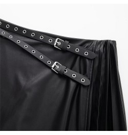 women's faux leather pleated culottes asymmetrical perforated belt with punk-style high-waisted black PU mini skirt $38.17 - ...