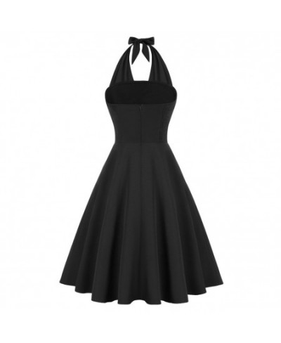 Women Vintage Halter A-Line Dress Backless Defined Waist Smocked Dress Ladies Elegant Party Ruched Bodice Flared Dress $45.82...