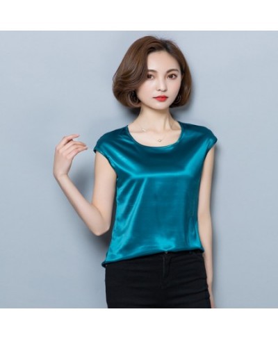 Womens Blouses And Shirts Simple O-Neck Sleeveless Satin Basic Tops Fashion Woman Blouses 2023 Casual Clothing Camisas Mujer ...