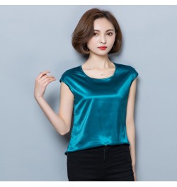 Womens Blouses And Shirts Simple O-Neck Sleeveless Satin Basic Tops Fashion Woman Blouses 2023 Casual Clothing Camisas Mujer ...