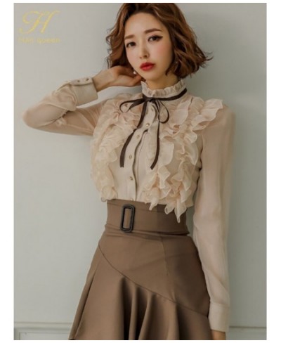 Women Spring Casual 2 Pieces Set Single-Breasted Ruffles Tops + Simple Mermaid Skirt Korean Skirt Suit $57.92 - Suits & Sets