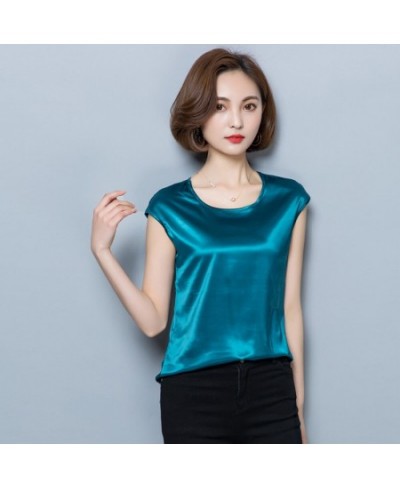 Womens Blouses And Shirts Simple O-Neck Sleeveless Satin Basic Tops Fashion Woman Blouses 2023 Casual Clothing Camisas Mujer ...