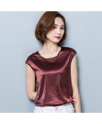 Womens Blouses And Shirts Simple O-Neck Sleeveless Satin Basic Tops Fashion Woman Blouses 2023 Casual Clothing Camisas Mujer ...