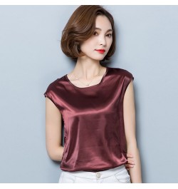 Womens Blouses And Shirts Simple O-Neck Sleeveless Satin Basic Tops Fashion Woman Blouses 2023 Casual Clothing Camisas Mujer ...