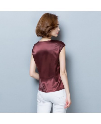 Womens Blouses And Shirts Simple O-Neck Sleeveless Satin Basic Tops Fashion Woman Blouses 2023 Casual Clothing Camisas Mujer ...