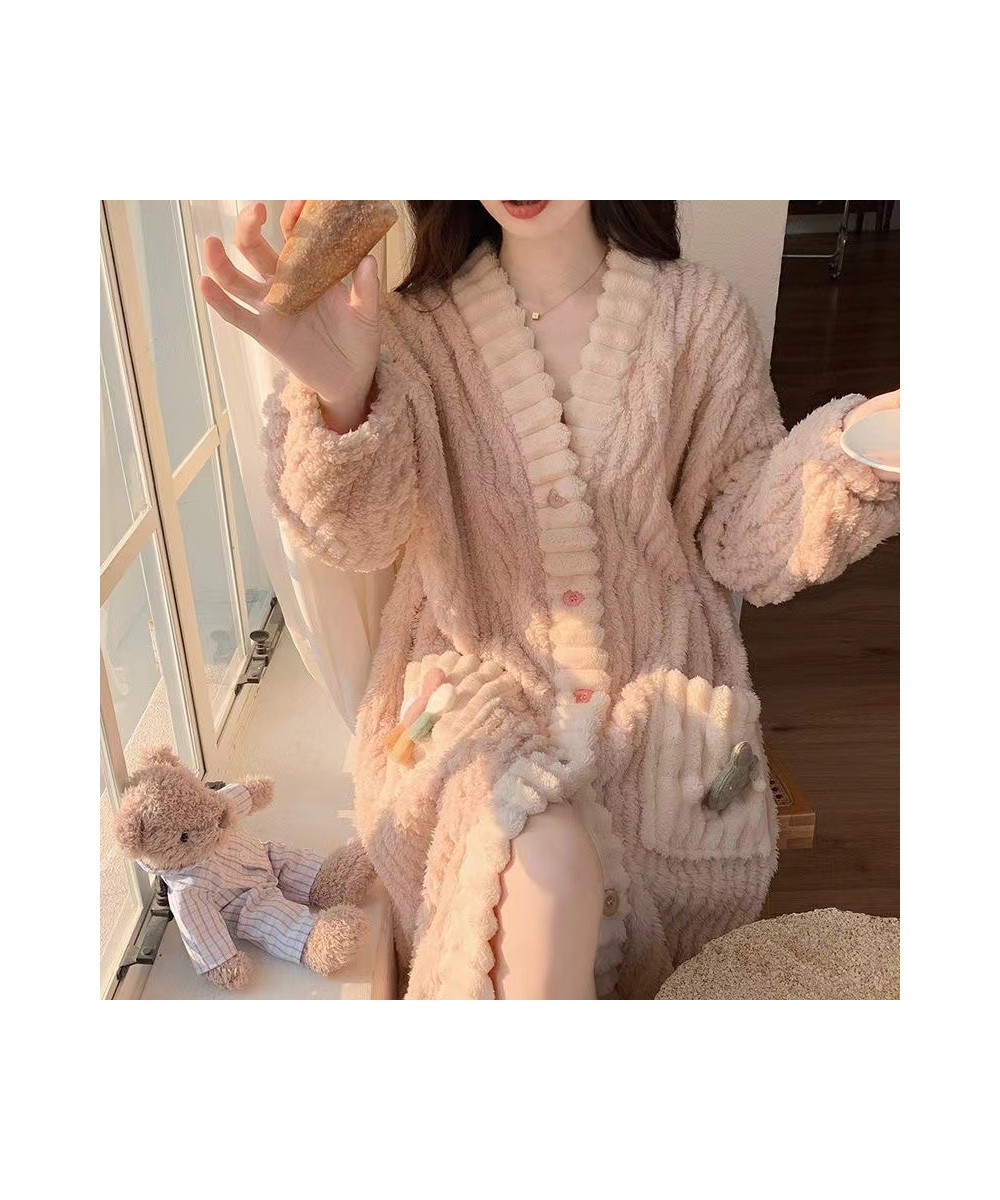 Autumn Winter Female Robe Thicken Flannel Pajamas Long Sleeve V-Neck Cute Nightwear Sleepwear Bath Robe $55.94 - Sleepwears