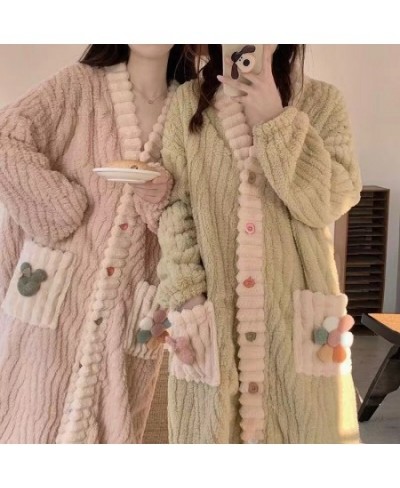 Autumn Winter Female Robe Thicken Flannel Pajamas Long Sleeve V-Neck Cute Nightwear Sleepwear Bath Robe $55.94 - Sleepwears