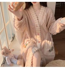 Autumn Winter Female Robe Thicken Flannel Pajamas Long Sleeve V-Neck Cute Nightwear Sleepwear Bath Robe $55.94 - Sleepwears