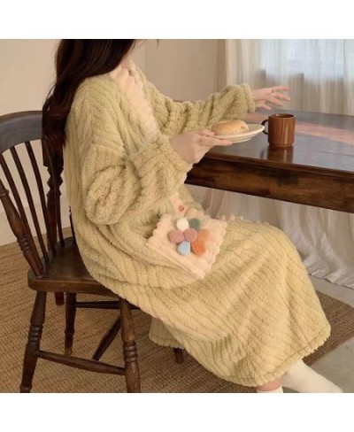 Autumn Winter Female Robe Thicken Flannel Pajamas Long Sleeve V-Neck Cute Nightwear Sleepwear Bath Robe $55.94 - Sleepwears