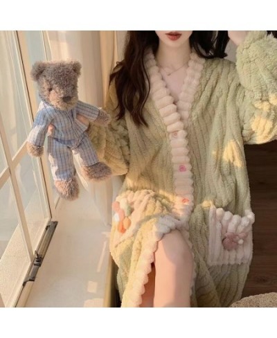 Autumn Winter Female Robe Thicken Flannel Pajamas Long Sleeve V-Neck Cute Nightwear Sleepwear Bath Robe $55.94 - Sleepwears