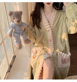 Autumn Winter Female Robe Thicken Flannel Pajamas Long Sleeve V-Neck Cute Nightwear Sleepwear Bath Robe $55.94 - Sleepwears