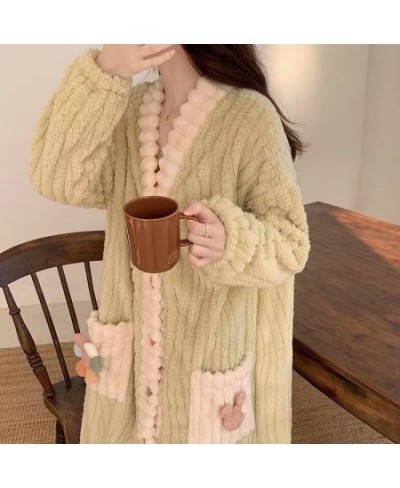 Autumn Winter Female Robe Thicken Flannel Pajamas Long Sleeve V-Neck Cute Nightwear Sleepwear Bath Robe $55.94 - Sleepwears