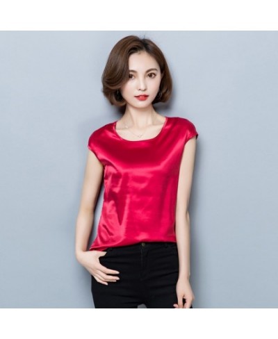 Womens Blouses And Shirts Simple O-Neck Sleeveless Satin Basic Tops Fashion Woman Blouses 2023 Casual Clothing Camisas Mujer ...