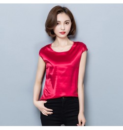 Womens Blouses And Shirts Simple O-Neck Sleeveless Satin Basic Tops Fashion Woman Blouses 2023 Casual Clothing Camisas Mujer ...