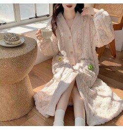 Autumn Winter Female Robe Thicken Flannel Pajamas Long Sleeve V-Neck Cute Nightwear Sleepwear Bath Robe $55.94 - Sleepwears