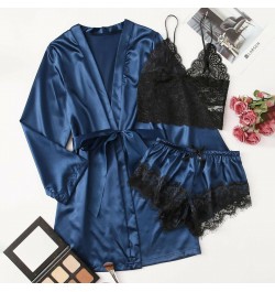 3 Pieces Women Pajamas Robe Sets Satin Silk Nightgown Sleepwear Set Sexy Lace Home Clothes Shots Nightwear Pyjama Nightie $27...