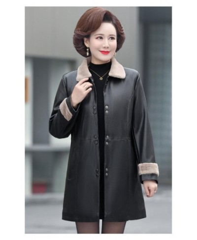 Winter Fleece Female fur Leather Jacket PU Leather black Jacket For Women Casual Turn Collar Warm Long Outerwear XL-5XL $66.9...