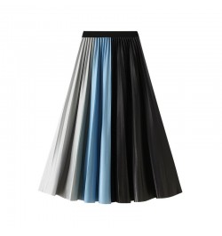 2022 Autumn Pleated Midi Skirts Women Elegant Fashion Jupe Femme Elastic High Waist Contrast Color Korean Skirt S220701 $33.4...