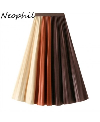 2022 Autumn Pleated Midi Skirts Women Elegant Fashion Jupe Femme Elastic High Waist Contrast Color Korean Skirt S220701 $33.4...