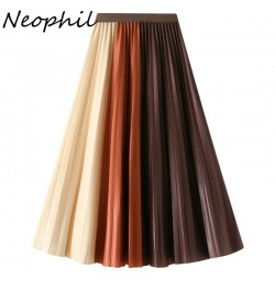 2022 Autumn Pleated Midi Skirts Women Elegant Fashion Jupe Femme Elastic High Waist Contrast Color Korean Skirt S220701 $33.4...