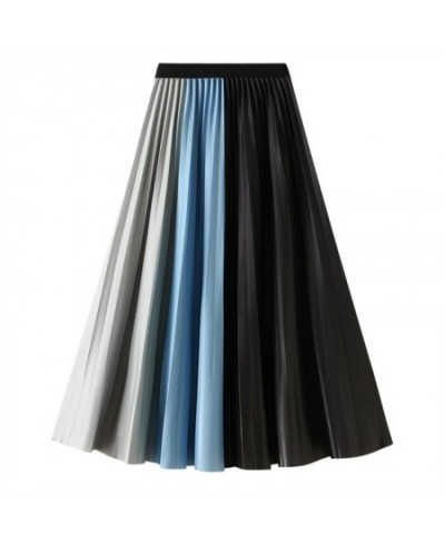 2022 Autumn Pleated Midi Skirts Women Elegant Fashion Jupe Femme Elastic High Waist Contrast Color Korean Skirt S220701 $33.4...