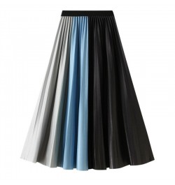 2022 Autumn Pleated Midi Skirts Women Elegant Fashion Jupe Femme Elastic High Waist Contrast Color Korean Skirt S220701 $33.4...