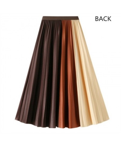 2022 Autumn Pleated Midi Skirts Women Elegant Fashion Jupe Femme Elastic High Waist Contrast Color Korean Skirt S220701 $33.4...